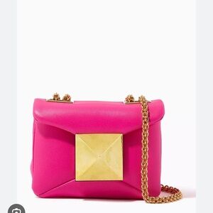 Vibrant one stud micro Pink Crossbody Bag with Gold Chain